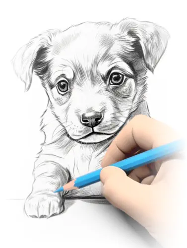 pencil crayon spot of puppy for mobile page of fourpawspress.ca on sign up page p. g. parks